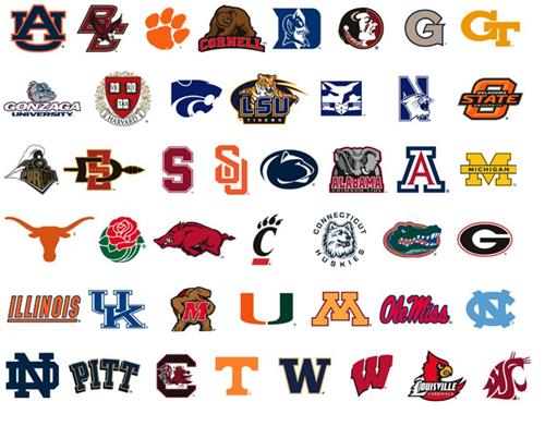 College Planning picture of multiple college logos in the schools colors
